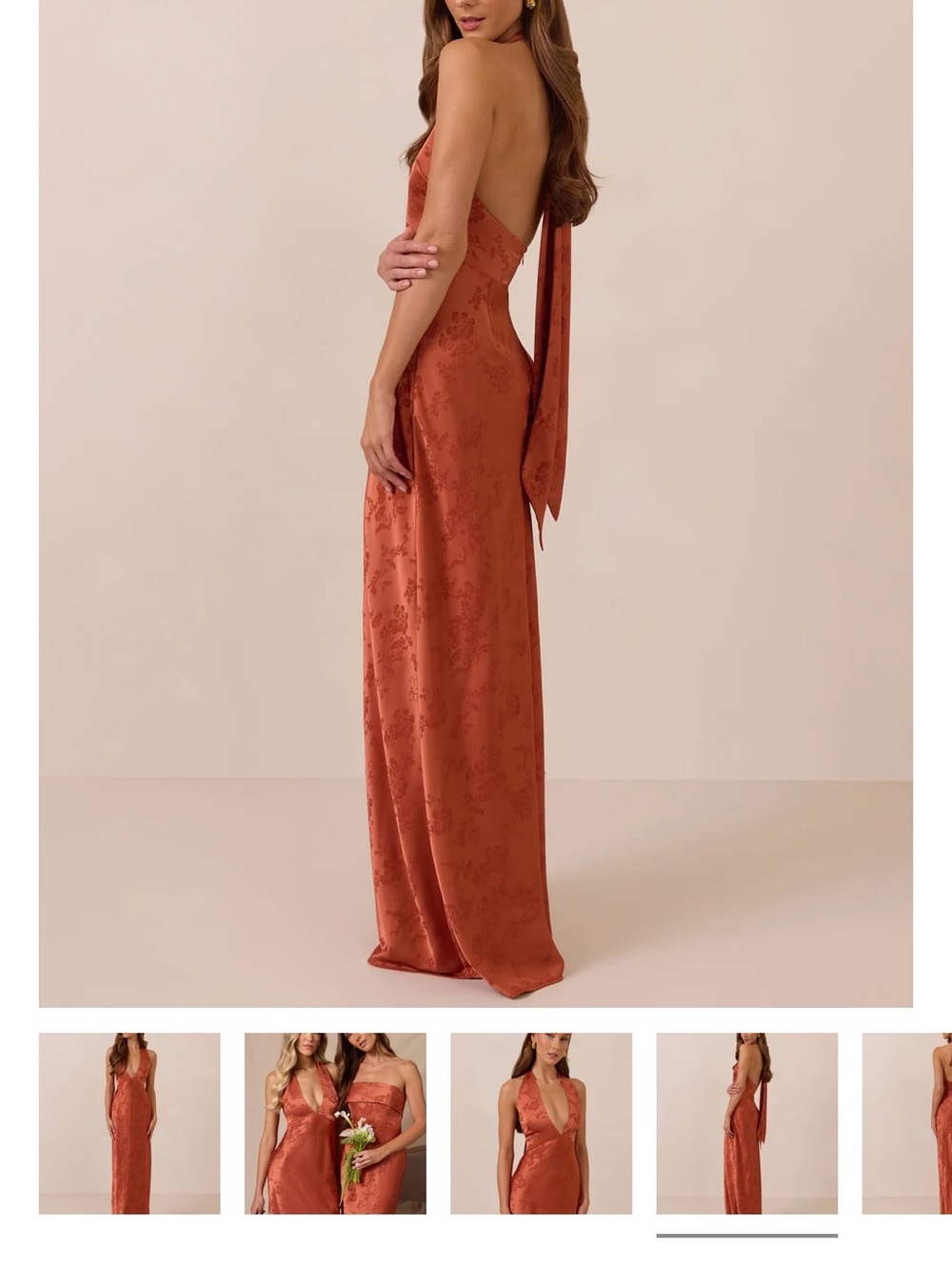 Satin Backless Maxi Dress in Rust